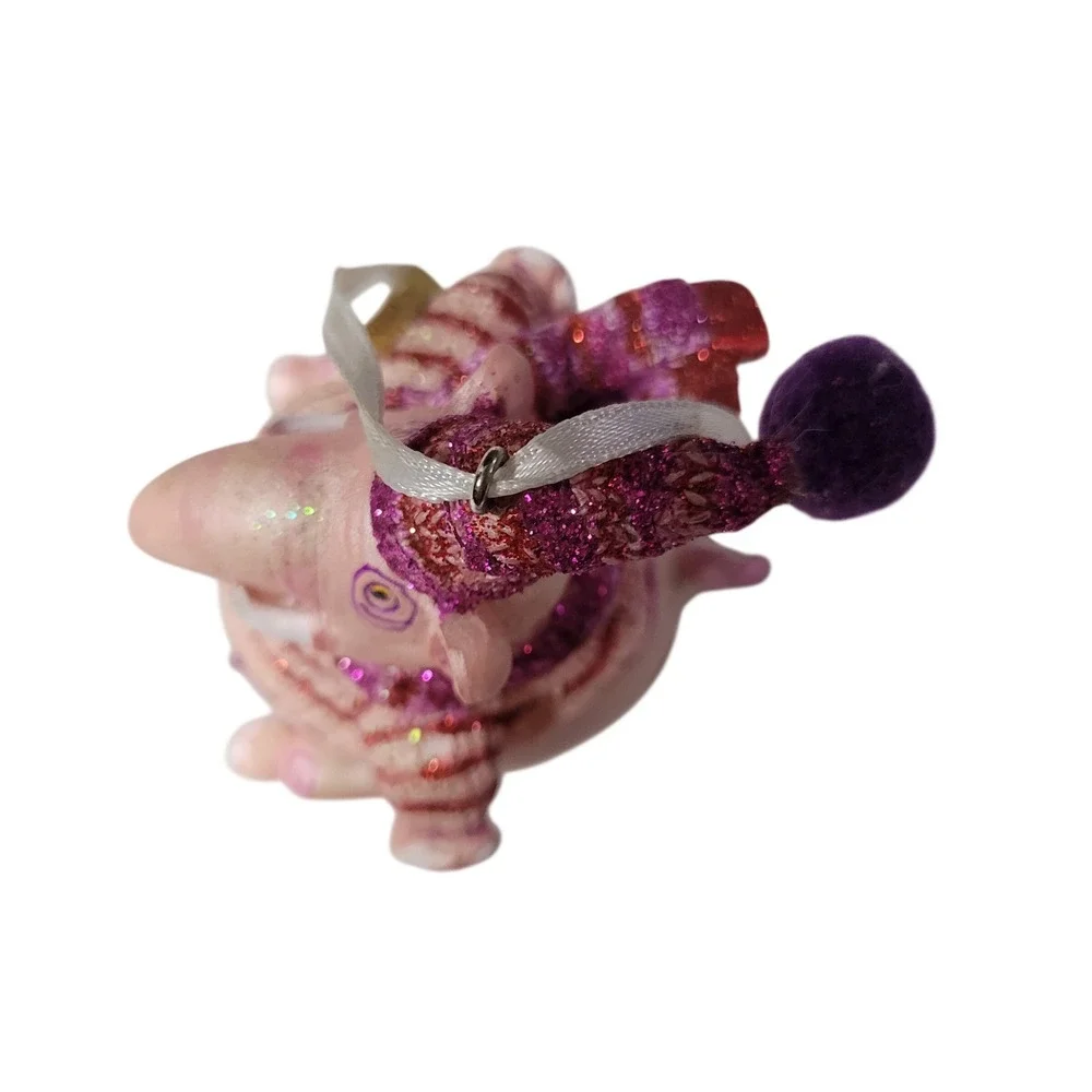 Pink Elephant on Sled Christmas Ornament Glitter Winter Sweater Scarf Festive‎
